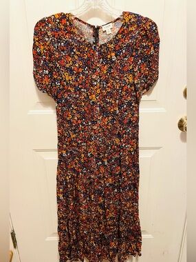 J.Crew Floral Puff-Sleeve Midi Dress in Multi Floral
